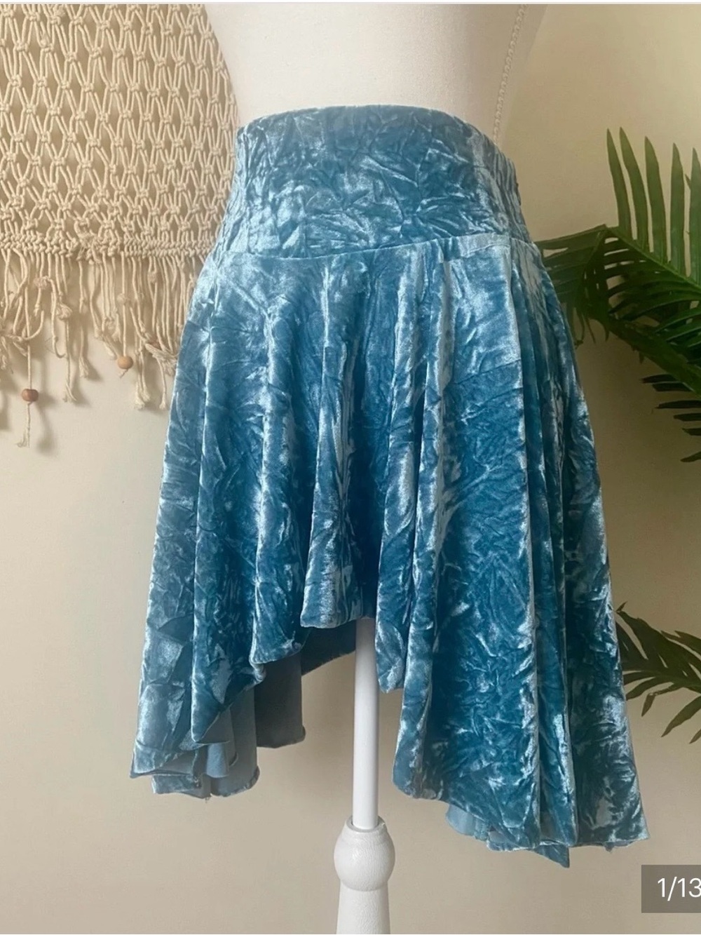 silence + noise Teal Crushed Velvet Asymmetrical Skirt